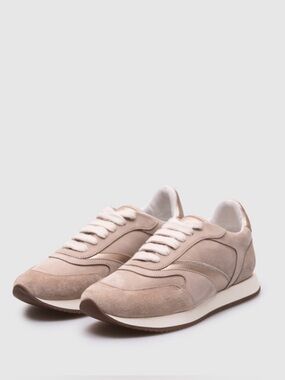 PESERICO - Beige nubuck sneakers with monil chain